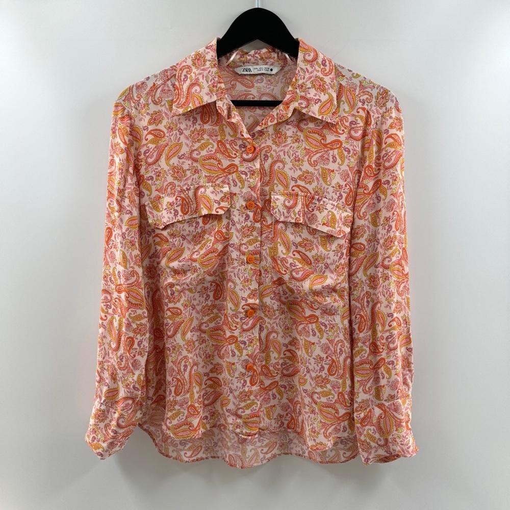 Zara Sheer Paisley Button Up Top – Women’s L